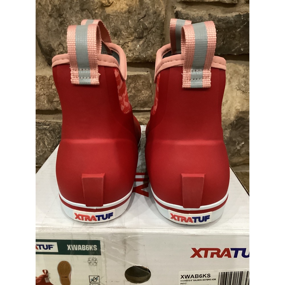 XTRATUF Salmon Sisters Womens 6in Ankle Deck Boots Red Womens Size 7 New - Picture 7 of 9